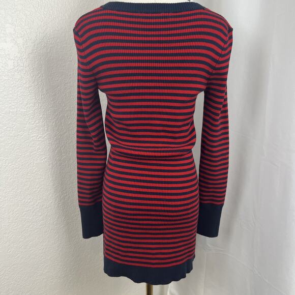 Y2K Love By Design Sweater Womens Medium Red Blue Striped Cardigan Preppy Twee - Picture 4 of 8
